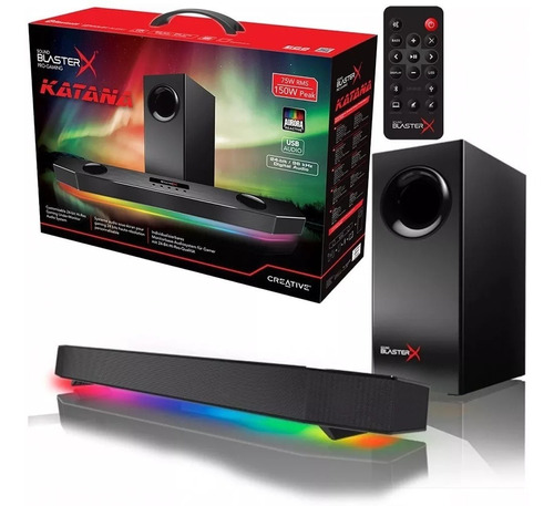 Caixa De Som Soundbar Gamer Creative Blasterx Katana Rgb Bt Cor Preto