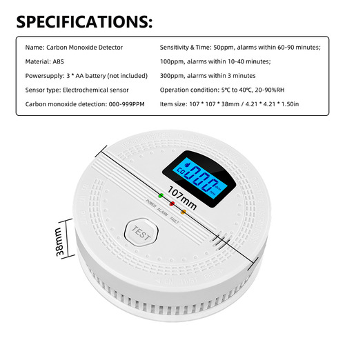 Detector De Monóxido De Carbono Con Pantalla Digital Y Alarm