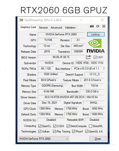 51risc Rtx 2060 Tarjeta Gráfica, 6gb Gddr6 Pcie De 192 Bits