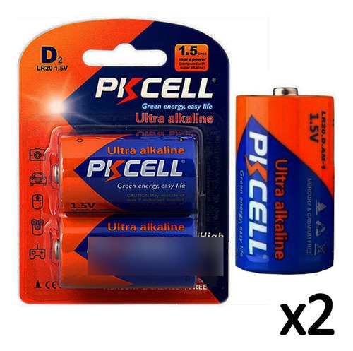 Batería Ultra Alcalinas D Lr20 1.5v Marca Pkcell 2 Piezas