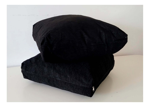 Almohadones De Sillones Chenille 50x50x10 4 Unidades Color Negro Diseño De La Tela Liso