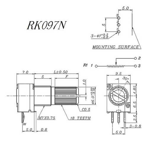Potenciómetro Para Audio 3 Pines Rk097n