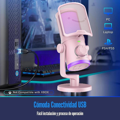 Micrófono Fifine Ampligame Am6 Rgb Usb Cardioide - Pink