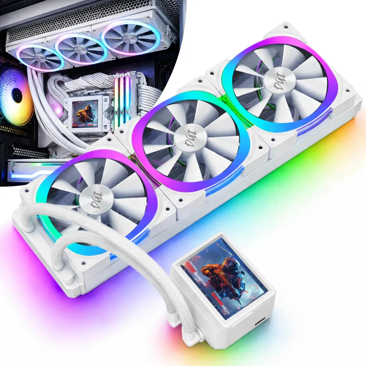 Water Cooler Gamer 360mm Rgb Tela Display Branco Digital Informatica
