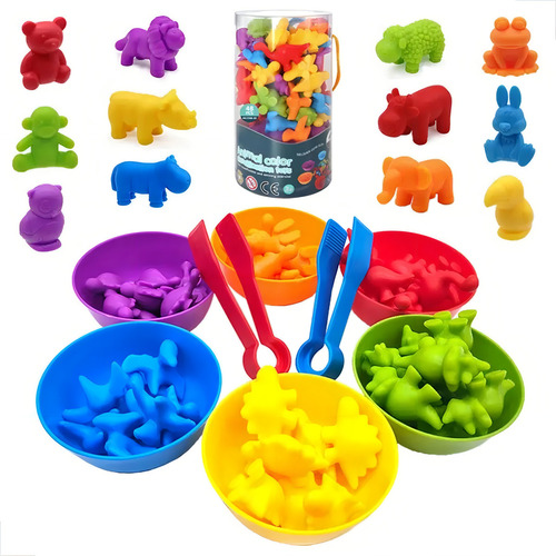 Brinquedo Montessori Classificação De Cores - Pinça Cor Animal Silvestre 36 Pçs