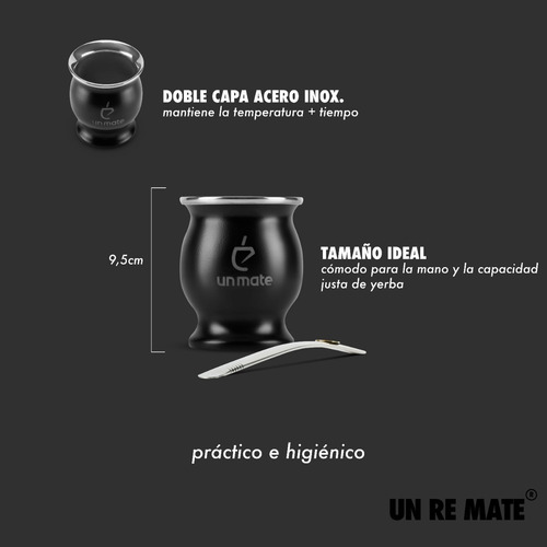 Un Mate Acero - Negro + Bombilla