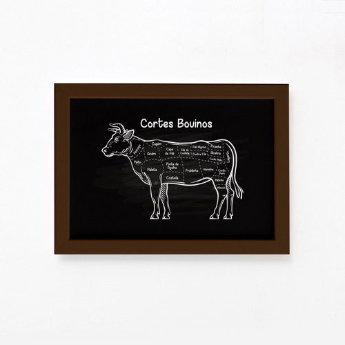 Quadro Cortes Brasileiros Bovino Moldura Marrom 33x43cm Cor Preto