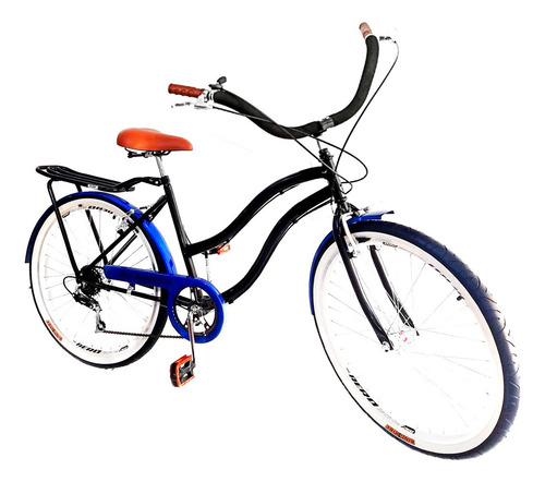 Bicicleta Aro 26 Com 6 Marchas Bagageiro Retrô Vintage Preto Cor Preto/azul Tamanho Do Quadro 17