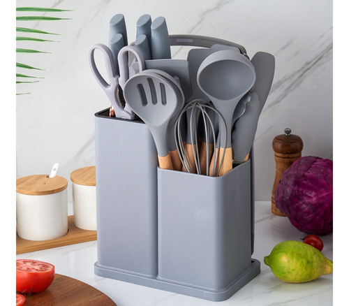 Utensilios De Cocina Silicona Juego De Cuchillo Teker 19 Set Gris Owkuan