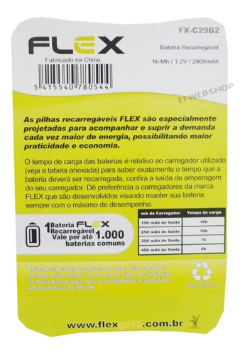 Imagem 3 de 3 de Pilha Recarregavel Tipo C Flex Media 2900mah Lr14 Com 2 Unid