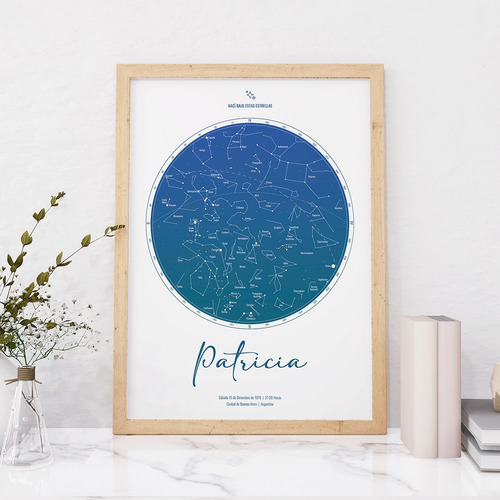 Imagen 3 de 5 de Cuadro Box Mapa Estelar - Azul Y Verde - Personalizado