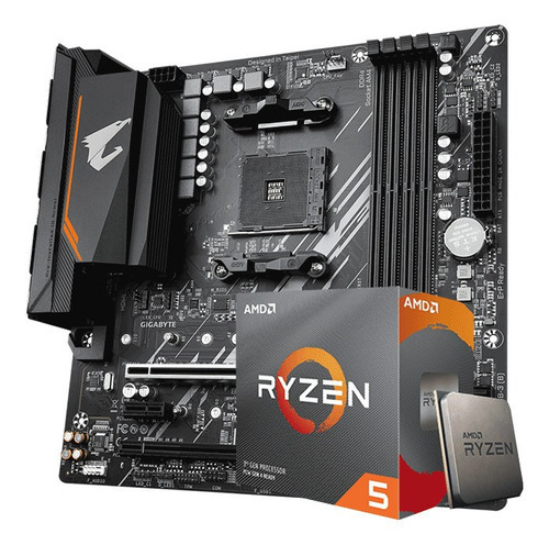 Kit Amd Ryzen 5 3600 Placa Mãe Gigabyte B550m Aorus Elite Cor Preto