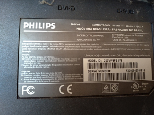 Monitor Lcd Philips 20 200vw9 Defeito Consertar/usar Peças