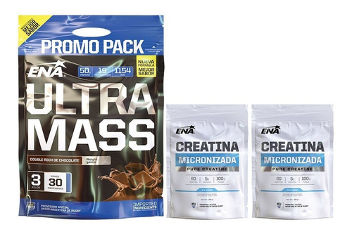 Ultra Mass Ena 3 Kg  + 2 Un X Creatina 300 Gr Ganador Peso