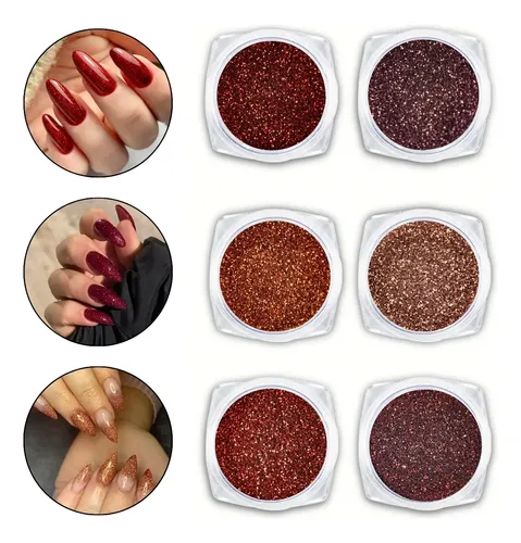 6 Glitters Finos Decoração Encapsulamento De Unhas Vermelho Vermelho, Laranja, Roxo