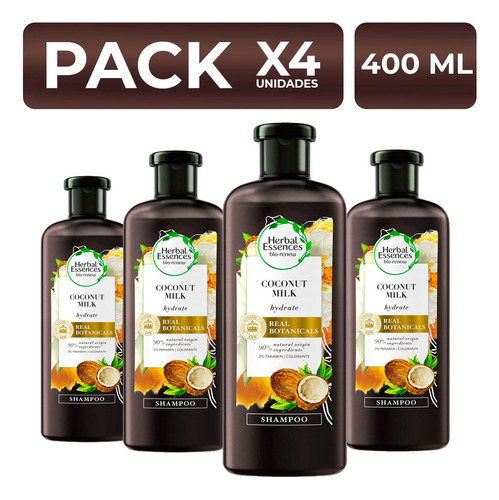 Packx4 Shampoo Herbal Essences Coconut Milk 400ml