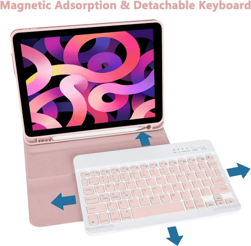 Imagen 9 de 9 de Funda Para iPad 10.2 7/8/9 Gen + Teclado Color + Slot Pencil