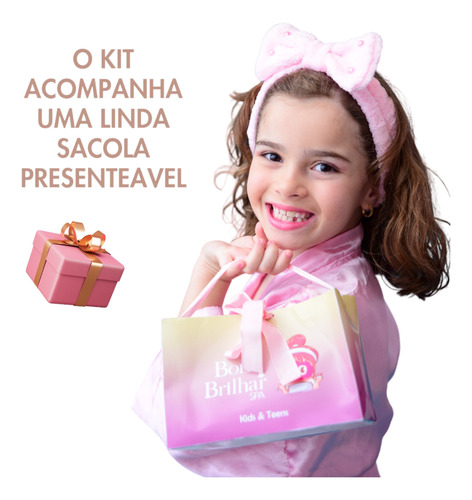 Máscara Facial Rosa Com Brilho Para Criança + Kit Skincare