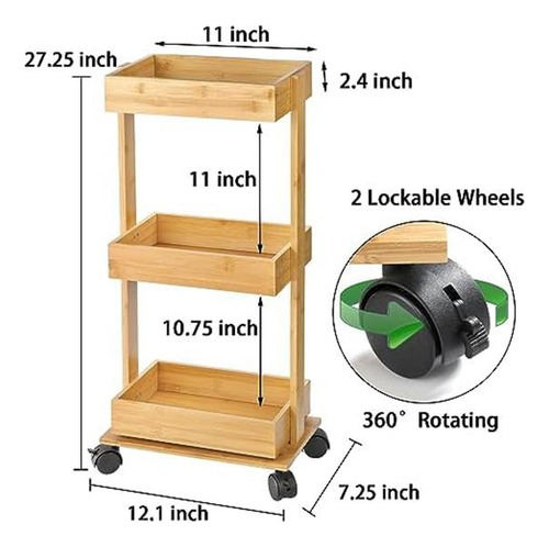 Topzea Slim Storage Cart, 3 Niveles Rolling Utility Cart En