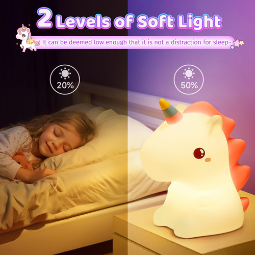 Unicornio Luz De Noche Kawaii Silicona Recargable 16 Colores