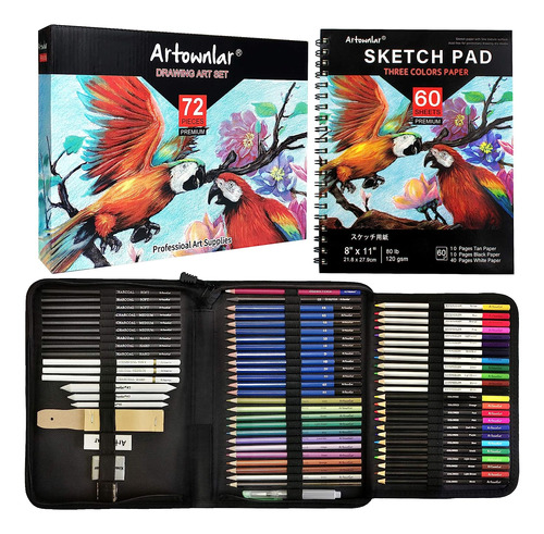 Set De Dibujo Profesional 72 Piezas Estuche Boceto 3 Colores