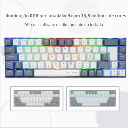Teclado Mecânico E-YOOSO Z686 RGB Hot-Swappable com Switch Red 65