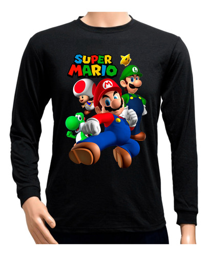  Camiseta Remera Adulto Manga Larga Super Mario Bros Luigi 