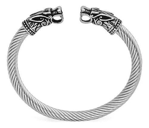 Pulsera Brazalete Vikingo Plateada Acero Inoxidable Hombre