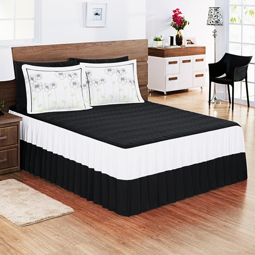 Colcha Barbara Casal Queen 3 Peças Casa Laura Enxovais Premium Bordado Preto/branco