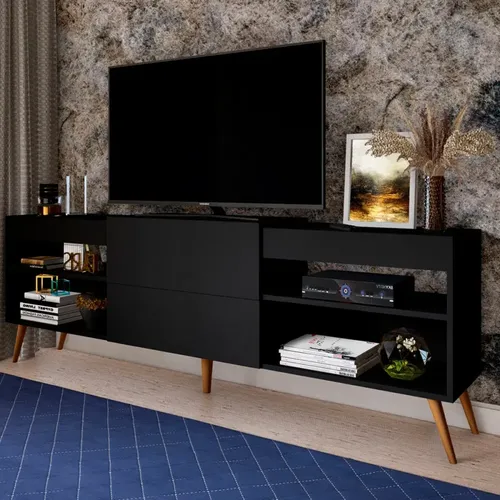 Rack Para Tv Até 55 Polegadas 1 Porta 2 Prateleiras Preto