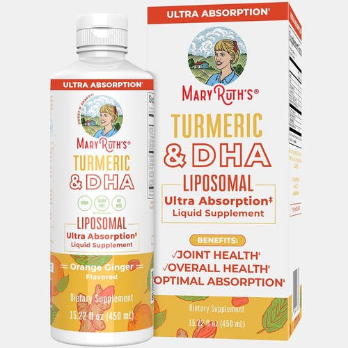 Mary Ruth's Liposomal De Cúrcuma Y Dha Con Jengibre 450mlsfn Sabor Naranja Y Jengibre