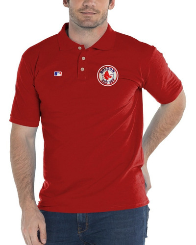 Playera Polo Mlb Red Sox Boston Medias Rojas Logo Holográfic