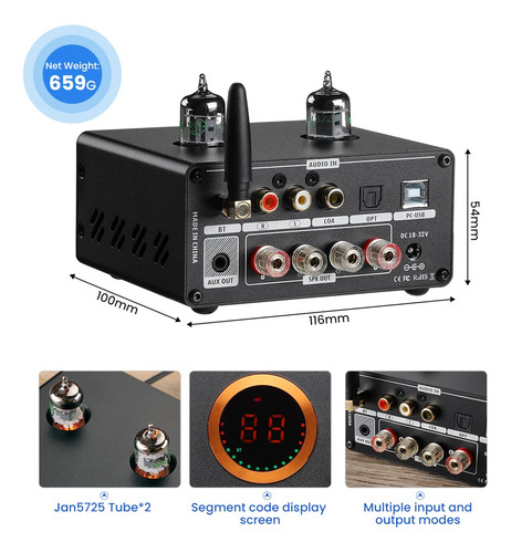 Amplificador Aiyima T9 Pro 200 W Bluetooth Hifi Clase D Powe