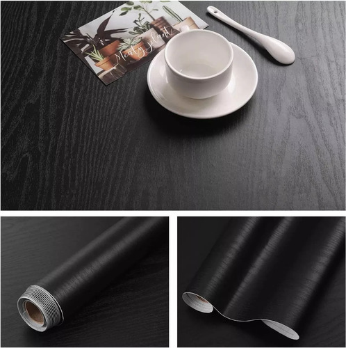 Papel Tapiz Madera Negra Autoadhesivo Vinilo Impermeable 10m