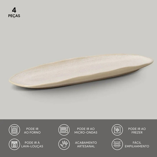Jogo com 4 travessas oval rasa grande Orgânico Latte 36x13 cm Porto Brasil Cerâmica