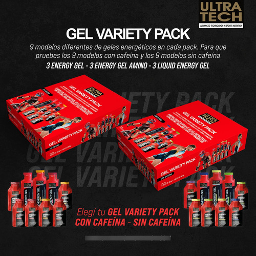 Gel Variety Pack Ultra Tech Caja X 9 Geles Energéticos Sabor con Cafeína