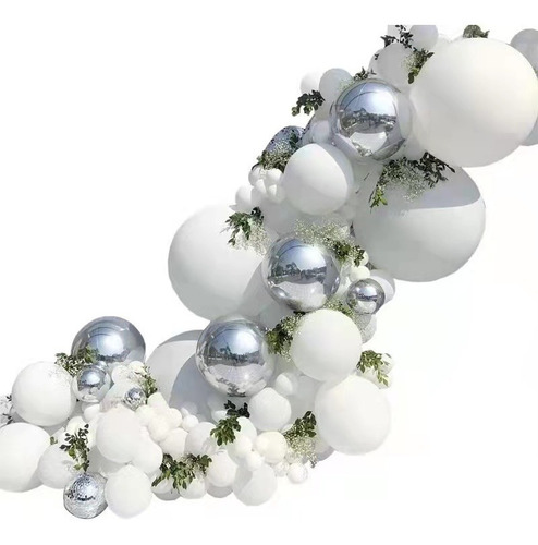 Paquete De 125 Globos Arco Blanco Con Plata 4d Eventos Bodas