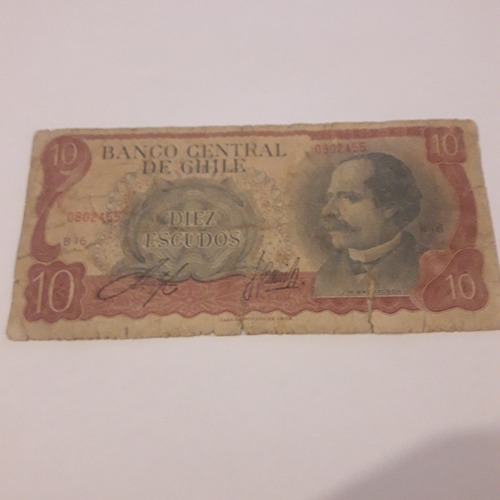 Billete De Chile Dañado  De 10 Escudo 