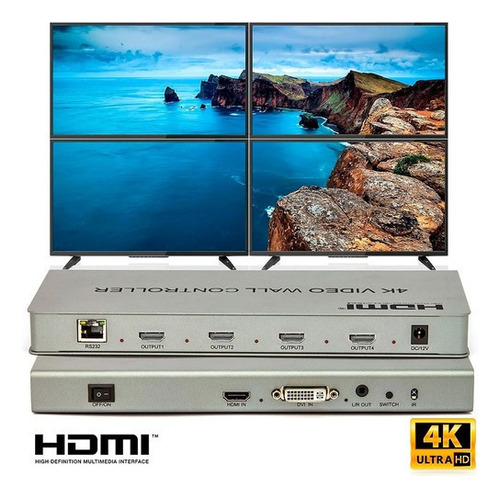 Kit Com 5 Video Wall Controle 2x2 4k - Hdmi