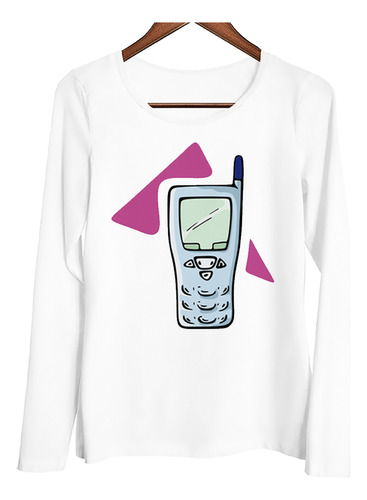 Remera Mujer Ml Celular Antiguo Celeste Icono Triangulo