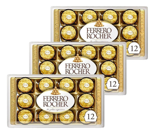 Bombom Ferrero Rocher 150g 12 Bombons (3 Embalagens) Kit