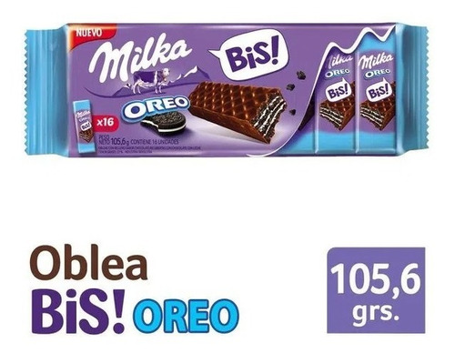 Imagen 1 de 1 de Oblea Milka Bis Oreo Chocolate X 16u - Sr Goloso
