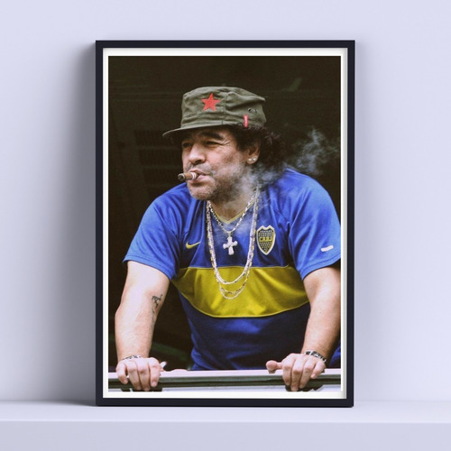 Cuadro Maradona Fumando Abano 30x40cm Con Vidrio