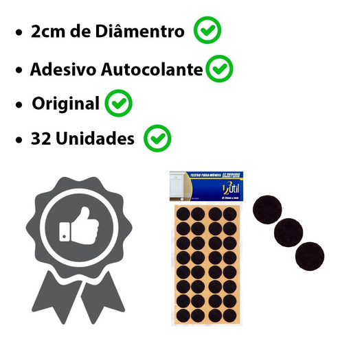 Imagem 7 de 8 de Protetor Kit 32 Feltro Adesivo Pé De Cadeira Sofá Mesa Piso