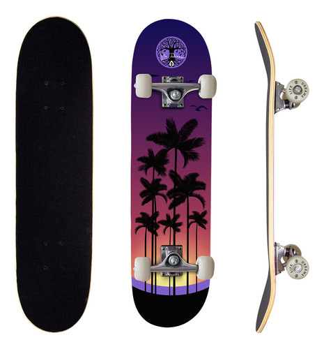 Skate Montado Completo Street Semi Profissional PRO1 Maple Roxo Sunset Beach 100KG Life Dreams SKTLD001