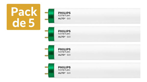 5 Tubos Fluorescentes T8 Philips 25w 4100k G13 Luz Blanca Blanco