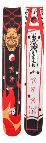 Medias Lolita Con Estampado Mascara Hannya Negro Mascara Hannya Unitalla