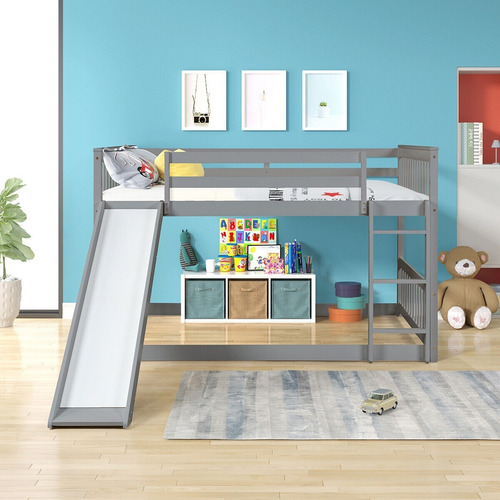 Litera Completa Con Tobogán De Dormitorio Para Niños Gris