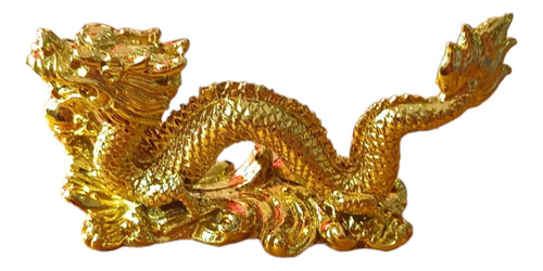 Figura De Dragón Dorado Intenso Feng Shui De Resina 