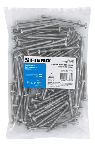 Bolsa Con 100 Pijas Para Lamina #14 X 3 Fiero 48736